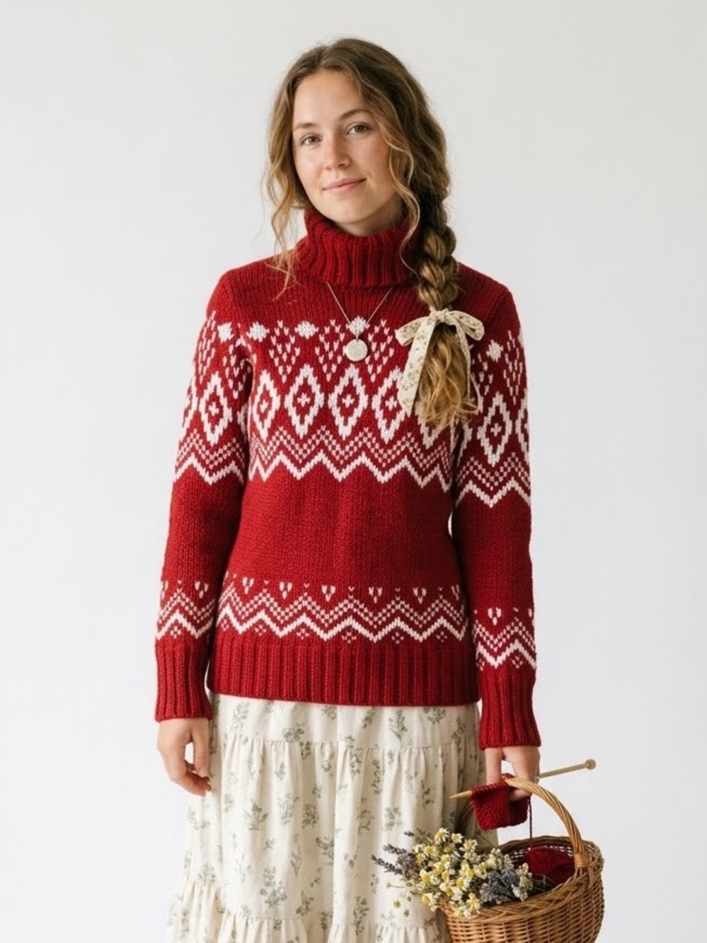 Vintage Esprit Wool Blend Nordic Fair Isle Sweater Mock Neck Cozy Cottagecore